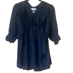 Vertigo Paris Ruffled Black Puff Sleeve Tunic  Cute Tied Bow Detail Size Medium